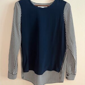 Diane von Furstenberg Layered Stripe Blouse Size 2 Navy DVF Top
